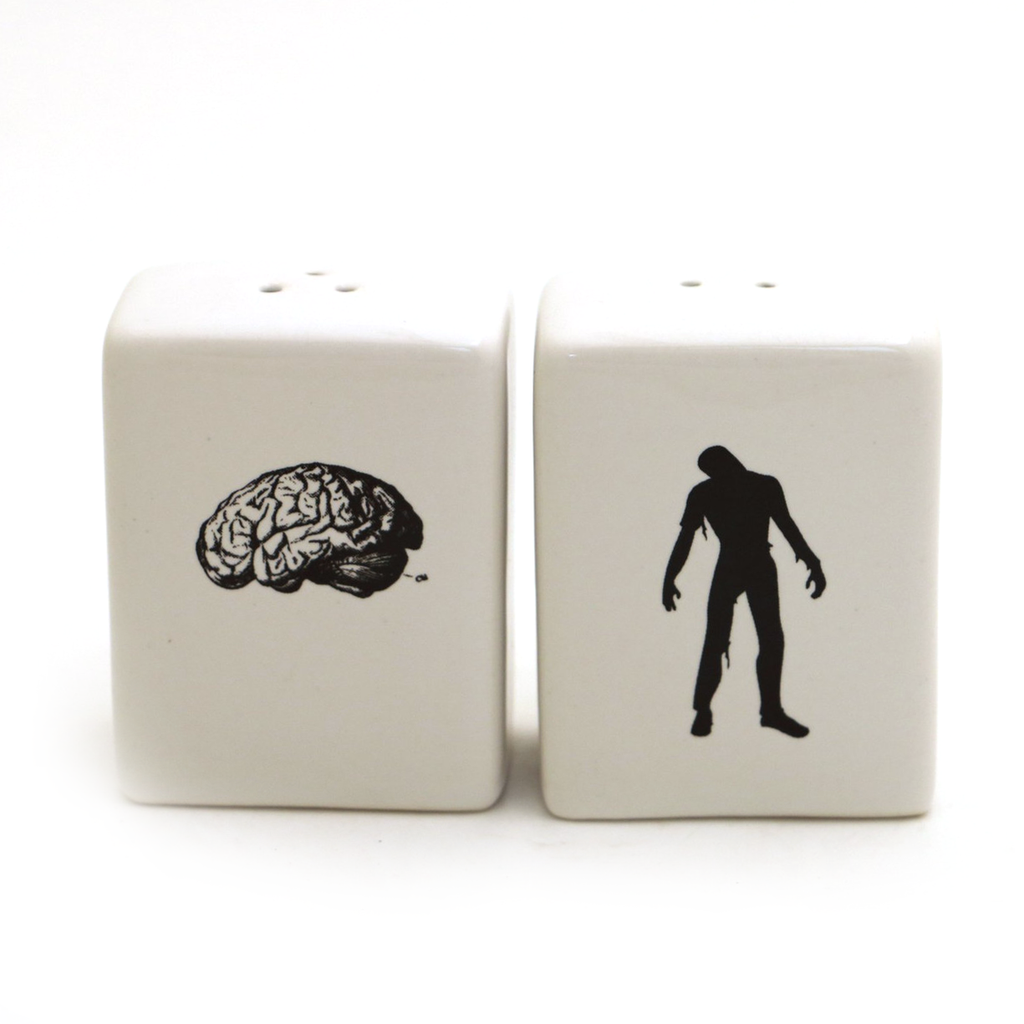 Zombies love Brains salt and pepper shakers